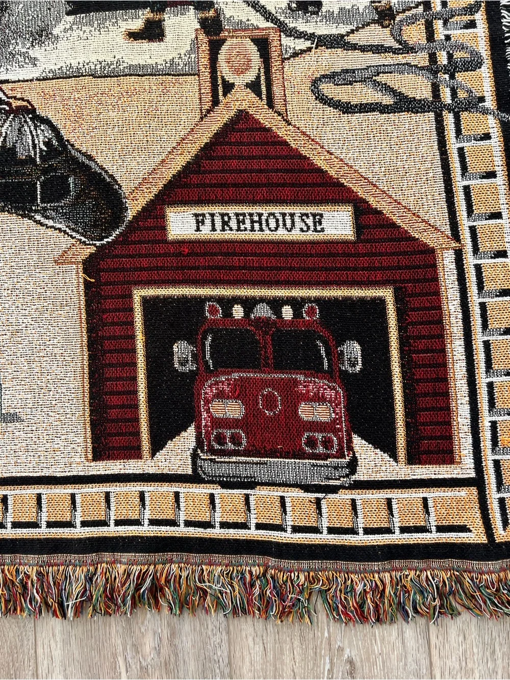 Firefighter Firehouse Themed Woven Tapestry Throw Blanket